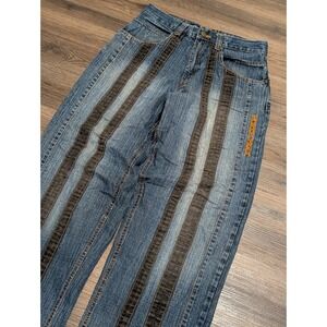 North Peak Baggy Wide Leg Jeans Blue Striped Skater Y2K Mens W32 L30